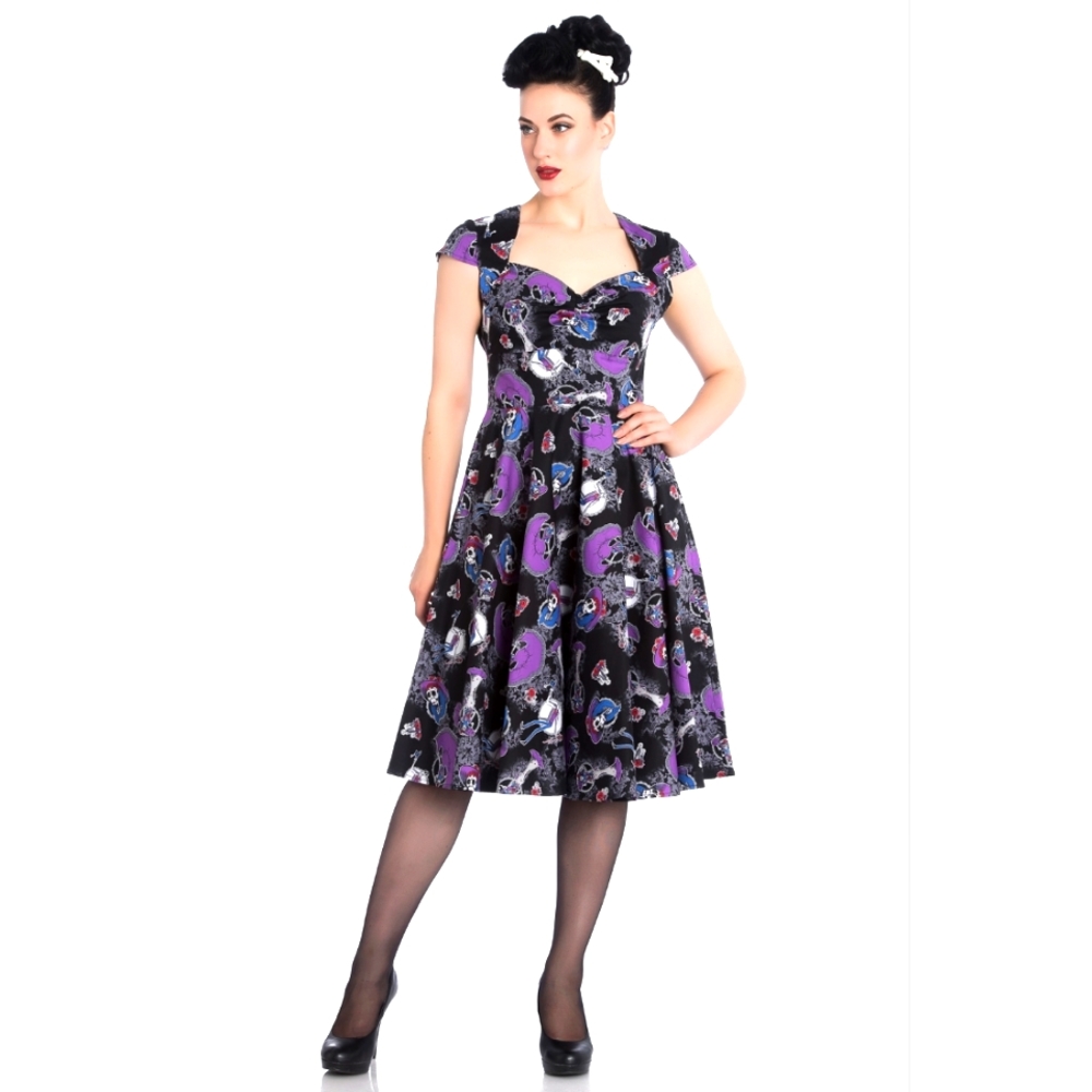 🔮☠️ Hell Bunny Graciela Day of the Dead Purple Blue Black Dress M ☠️🔮